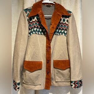 Vintage Lasso Southwestern Jacket Suede Trim Geometric Pattern Size Small
